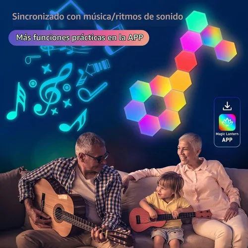 Vista 7 de TISOFU Luces Hexagonales (Paquete de 8) Paneles de Pared LED, Luces RGB para Juegos con APP, Panel Modular Inteligente Azulejos Hexagonales Push