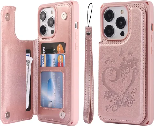 Vista 22 de Cavor Funda para iPhone 14 Pro con tarjetero, funda tipo cartera para iPhone 14 Pro para mujeres y hombres, funda de teléfono para iPhone 14 Pro
