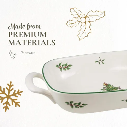 Vista 4 de Spode Cesta de Pan Ovalada Christmas Tree, Cuenco con Asa de 12 Pulgadas para Frutas, Pan, Galletas - Regalo de Porcelana, Vajilla Navideña y Plato