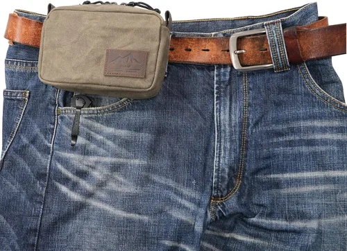 Bolso Diodrio para Cinturón para Hombres y Mujeres con Cremalleras YKK, Bolso de Cintura para Senderismo, Resistente al Agua, Lona Cera, Oliva