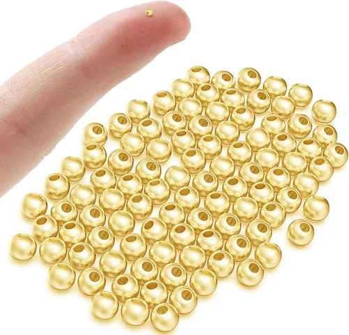 Vista 7 de OHINGLT Cuentas de plata de ley 925 chapadas en oro de 18 quilates para hacer joyas, cuentas espaciadoras redondas lisas para anillos, collares
