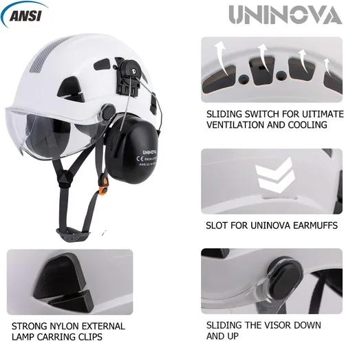 Vista 4 de Casco de protección para los oídos y visera ANSI Z89.1 con ventilación ABS forestal, arborista, árbol, construcción, construcción, protección