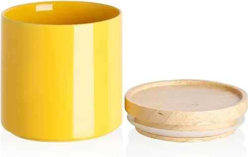 Vista 52 de SWEEJAR – Recipiente de cerámica para almacenamiento de alimentos, recipientes apilables con tapa hermética de madera para servir café molido, té