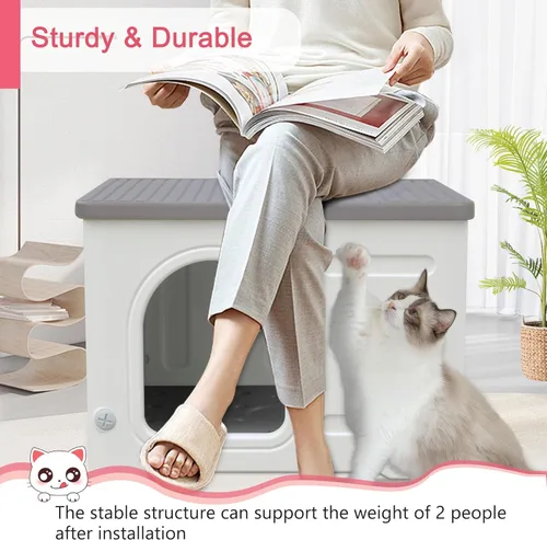 Vista 4 de Rockever Casa de plástico para gatos al aire libre con puerta de escape, casa impermeable para gatos ferales al aire libre e interior, casa