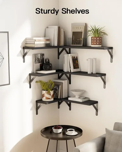 Vista 2 de AMADA HOMEFURNISHING - Juego de 6 estantes de pared, estantes flotantes de madera para decoración, estilo rústico de granja para dormitorio