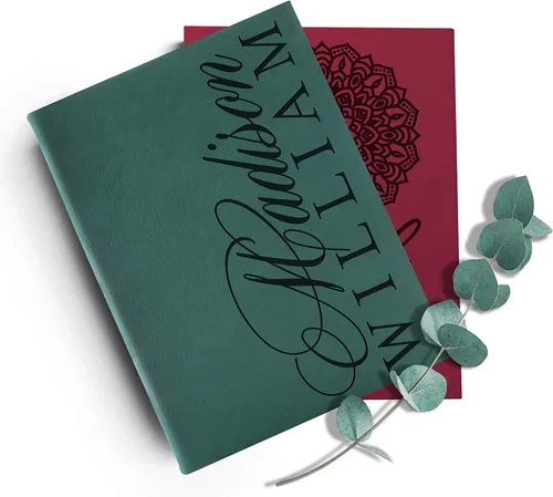 Vista 6 de Personal Leather Journal Notebooks 12 Design, 9 Color - Black Journal for Women, Men - Custom Notebook to Write in - Diary for Girls, Women