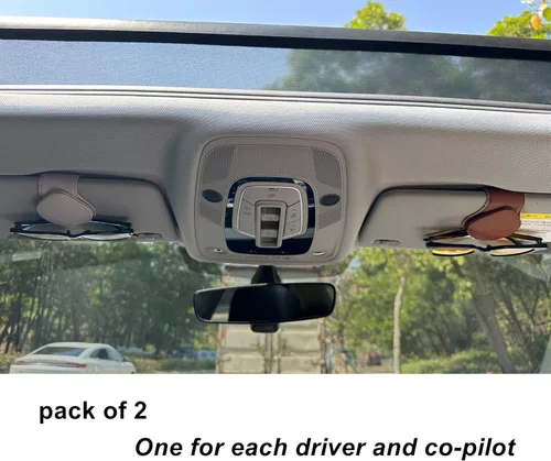 Vista 6 de Juego de 2 soportes de lentes de sol para visera de automóvil Juego de 2 Clip magnético de cuero para gafas de sol para coche (gris + marrón)
