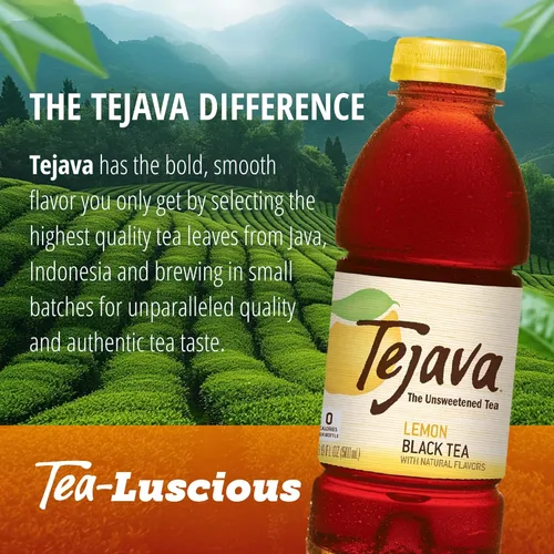 Vista 6 de Tejava Té helado negro con limón, paquete de 6, botellas de PET de 16.9oz, sin azúcar, sin OGM, kosher, sin azúcar ni edulcorantes, sin calorías