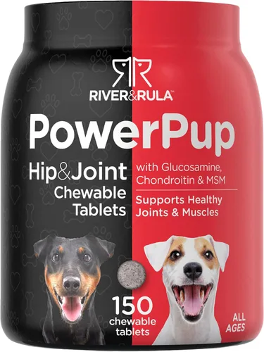 Horbaach Glucosamina para perros | 150 masticables | Suplemento de cadera y articulaciones | con condroitina y MSM | Sin OMG, sin gluten | por River