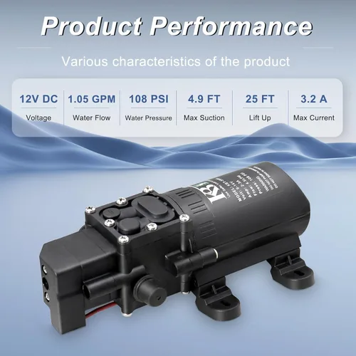 Vista 3 de Bomba de diafragma de transferencia de agua de 12 V CC, bomba pulverizadora autocebante con interruptor de presión 4L/min 1.05GPM 108PSI ajustable