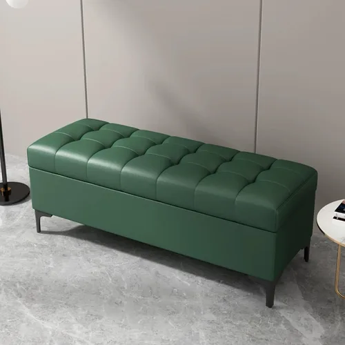 Vista 11 de Tufted Leather Storage Bench End of Bed Upholstered Entryway Ottoman Chest Café claro