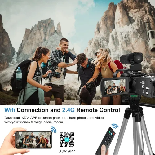 Vista 3 de Videocámara 4K Cámara de video 48MP con enfoque automático para YouTube 60FPS 18X Zoom Cámara digital WiFi, micrófono, estabilizador, 2 tarjetas SD