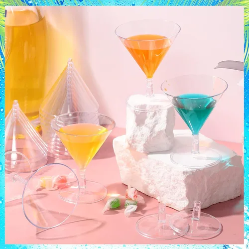 Vista 5 de Rtteri 250 vasos de Martini de plástico desechables de 2 onzas, mini vasos de margarita transparentes para bodas, fiestas, vino, cócteles, bebidas