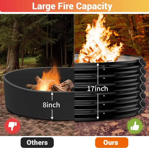 Vista 3 de Anillo de chimenea al aire libre de 32 pulgadas, chimenea de leña resistente al calor de 17 pulgadas de altura y chimenea para exterior, anillo