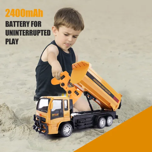 Vista 8 de Jiakora - Camión volquete con control remoto para niños, vehículo de construcción RC de 2.4GHz con luces LED, función de volcado de 45°, 2