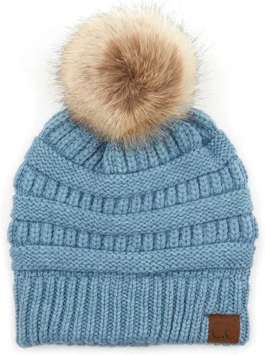 Vista 43 de Gorro unisex liso con pompón y ribete (HAT-43) de C.C Hatsandscarf Exclusives Marfil