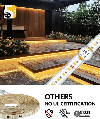 Vista 5 de EMITEVER Tira de luces LED para exteriores, impermeable, 16.4 pies, 2700 K, blanco cálido, 24 V, cinta LED de silicona regulable, iluminación IP67