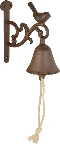 Esschert Design Timbre rústico de hierro fundido DB81, pájaro, pequeño, marrón