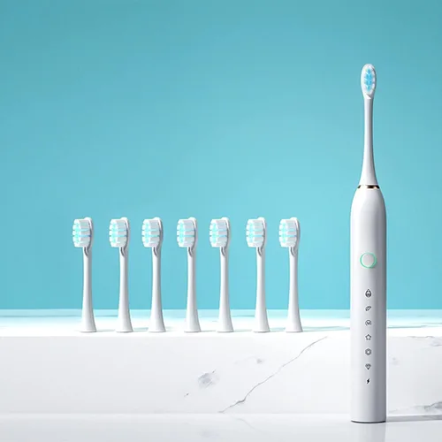 Vista 5 de Cepillo de dientes eléctrico sónico, carga USB, temporizador inteligente de 6 velocidades, IPX7, impermeable, viaje con 8 cabezales intercambiables