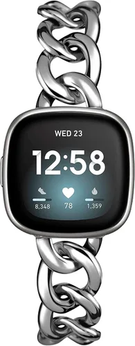 Vista 5 de Elegantes Correas de Metal en Cadena para Reloj Inteligente para Mujeres Compatible con Fitbit Sense/Fitbit Versa 3 Bandas para Mujeres Elegantes