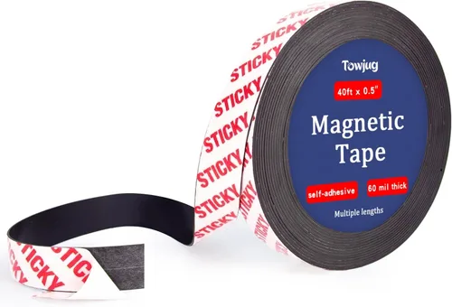 Vista 12 de Towjug Rollo de cintas magnéticas de 10 pies x 1/2 pulgada con respaldo adhesivo 3M, cinta magnética adhesiva flexible para proyectos
