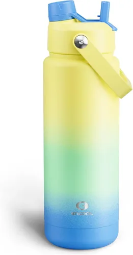Vista 112 de Botella de agua aislada para niños con popote, botella de agua de acero inoxidable de 12 onzas con boquilla doble, a prueba de fugas, sin BPA, al