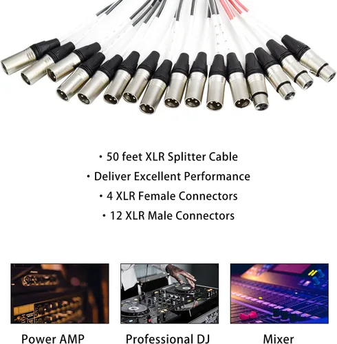 Vista 6 de PRORECK Cables Serpiente de Placa de Circuito de Envío XLR de Perfil Bajo de 12 Canales, Cable Divisor XLR para En Vivo, Grabación, Escenario