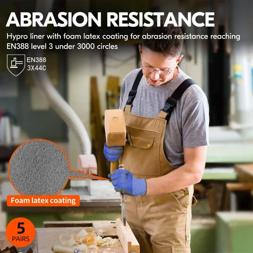 Vista 3 de Vgo... Cut Resistant Gloves,Cutproof Work Gloves Men Women,Latex Rubber Coated,EN388 level C, ANSI level A3(RB2148HY,BLUE)