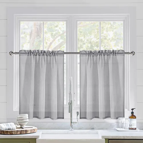Vista 22 de DWCN Cortinas Transparentes Aqua de Voile Semitransparente con Bolsillo para Barra para Dormitorio y Sala de Estar, 36 x 36 pulgadas de Largo, Juego