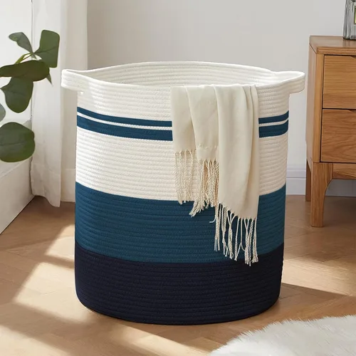 Vista 18 de OIAHOMY Cesta de lavandería de 80 L, cesta de almacenamiento con asas, cesta de lavandería para juguetes, almohadas, mantas, ropa, 20 x 18 pulgadas