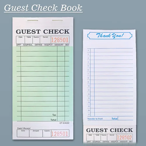 Vista 3 de Libro de cheques de invitados de 1 parte, bloc de cheques de invitados sin carbono verde y blanco (1 parte sin carbono)