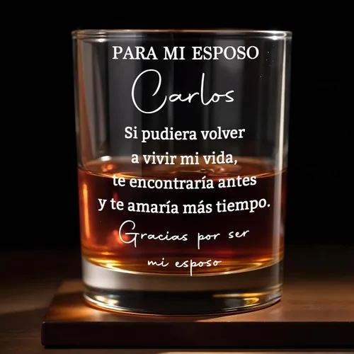 Vaso de whisky redondo personalizado para marido, vaso de bourbon con nombre personalizado, regalo romántico para él, Te Encontraría Antes y Te