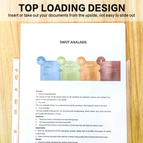 Vista 4 de PANDRI - Protectores de hojas, paquete de 500 protectores de páginas de plástico transparente y resistente, con 11 agujeros para carpetas de 3