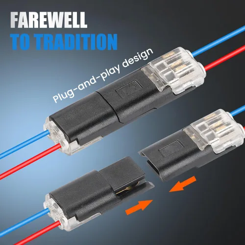 Vista 6 de Conector enchufable de doble cable, conectores de tira de luz LED, 2 pines, nuevo conector de cable de bajo voltaje con hebilla de bloqueo