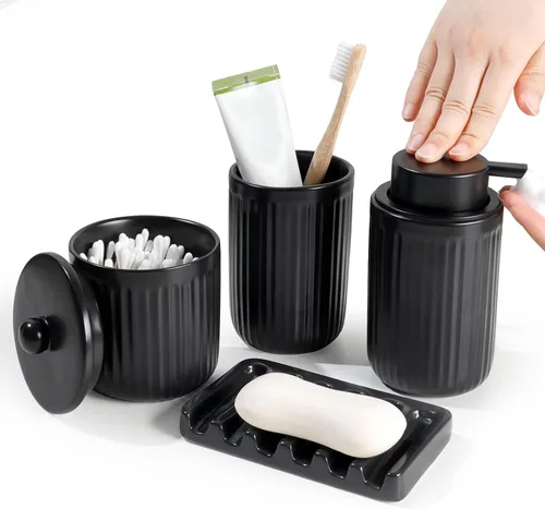 Vista 11 de BosilunLife Juego de 4 accesorios de baño de cerámica negra Negro suave