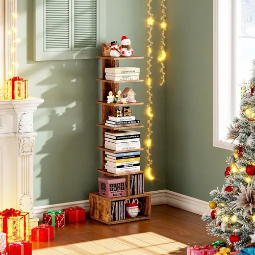 Vista 27 de TUTOTAK Estantería estrecha, estantería de 6 niveles, estante de libros con espaldera para espacios pequeños, estante de esquina de pie para sala