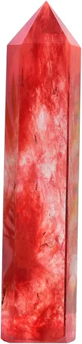 Vista 73 de AMOYSTONE Torre de obelisco de cristal curativo extra grande de aventurina azul con punta de cristal, decoración Reiki 1-1.2 KG