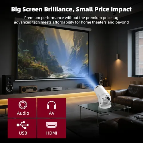 Vista 4 de Mini proyector, con sincronización de pantalla por cable 4K 1080P, proyector portátil de rotación de 180°. Proyector de video de pantalla de 43-330
