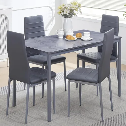 Vista 8 de Juego de comedor de 5 piezas para 4 mesas de comedor de mármol con sillas, mesa de cocina rectangular y sillas para cocina del hogar, comedor