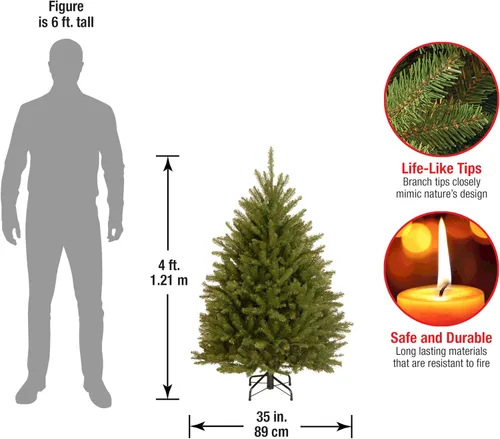 Vista 3 de National Tree Company - Mini árbol de Navidad artificial, verde, abeto Dunhill, incluye soporte, 4 pies