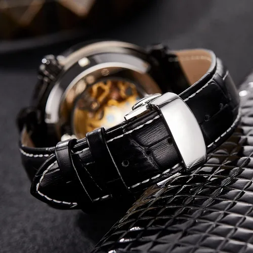Vista 5 de SALUT MONDE Men's Wrist Watches Hand Assembled Mechanical Man Watch Italian Leather Straps Waterproof