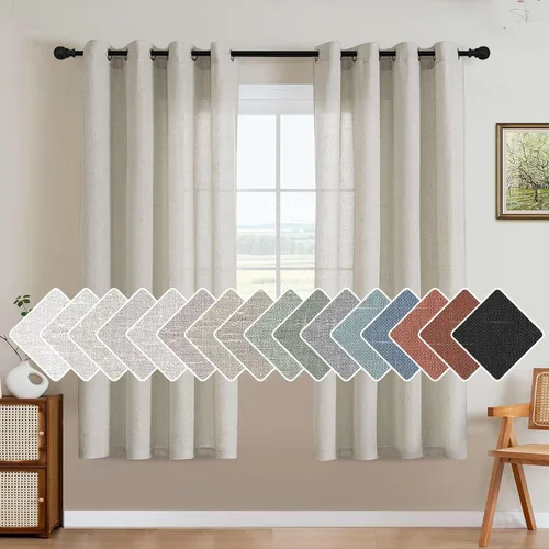 Vista 70 de H.VERSAILTEX - Elegantes cortinas de lino natural mezclado, eficientes energéticamente, con filtro de luz, textura de lino, paneles para ventana