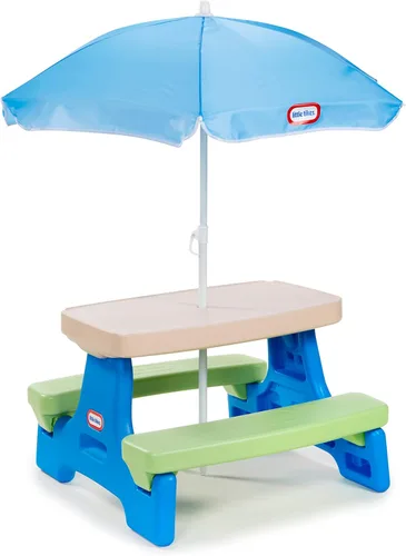 Little Tikes Mesa de picnic con paraguas fácil de guardar, Multicolor