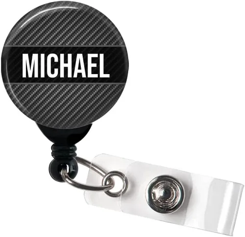 Personalized Badge Reel/Carbon Fiber (faux) Masculine Badge, Retractable Badge Holder, Nurse Badge, RN Badge, Murse, Male Nurse, Teacher Badge