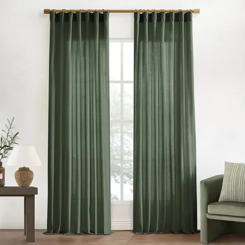 Vista 27 de XTMYI - Cortinas transparentes de 54 pulgadas de largo, juego de 2 paneles para baño, cortinas cortas de lino y algodón con semi privacidad