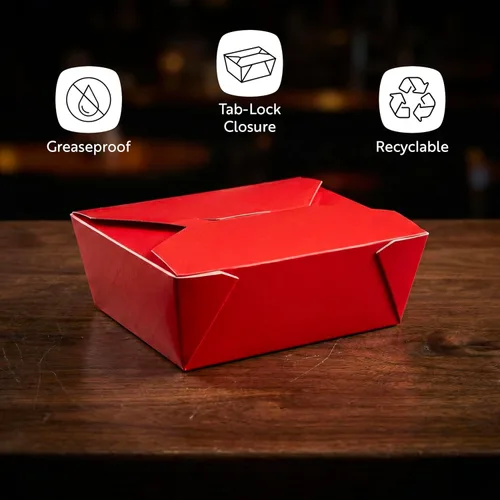 Vista 4 de Restaurantware Bio Tek - Cajas para llevar de 45 onzas, 50 loncheras para llevar, con cierre de tabulación, resistentes al calor, desechables, Rojo