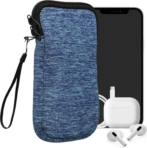 Vista 10 de kwmobile Bolsa de neopreno para teléfono tamaño XL - 6.7/6.8 pulgadas - Funda universal para celular con cremallera, correa para la muñeca, amarillo