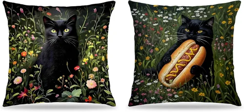 Vista 13 de Juego de 2 fundas de almohada de 18 x 18 pulgadas inspiradas en William Morris, estilo Art Deco, fundas decorativas de almohada con diseño de búho