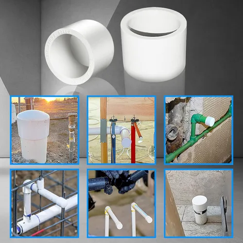 Vista 8 de Tapón de PVC blanco de 1-1/2 pulgadas para extremo de tubería, 10 piezas de conector de adaptador de rosca de PVC para tubería, conector de tapón