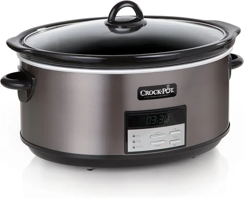 Vista 2 de Crock-Pot Olla de cocción lenta programable de 8 cuartos de galón + olla de cocción lenta manual ovalada de 7 cuartos de galón, acero inoxidable